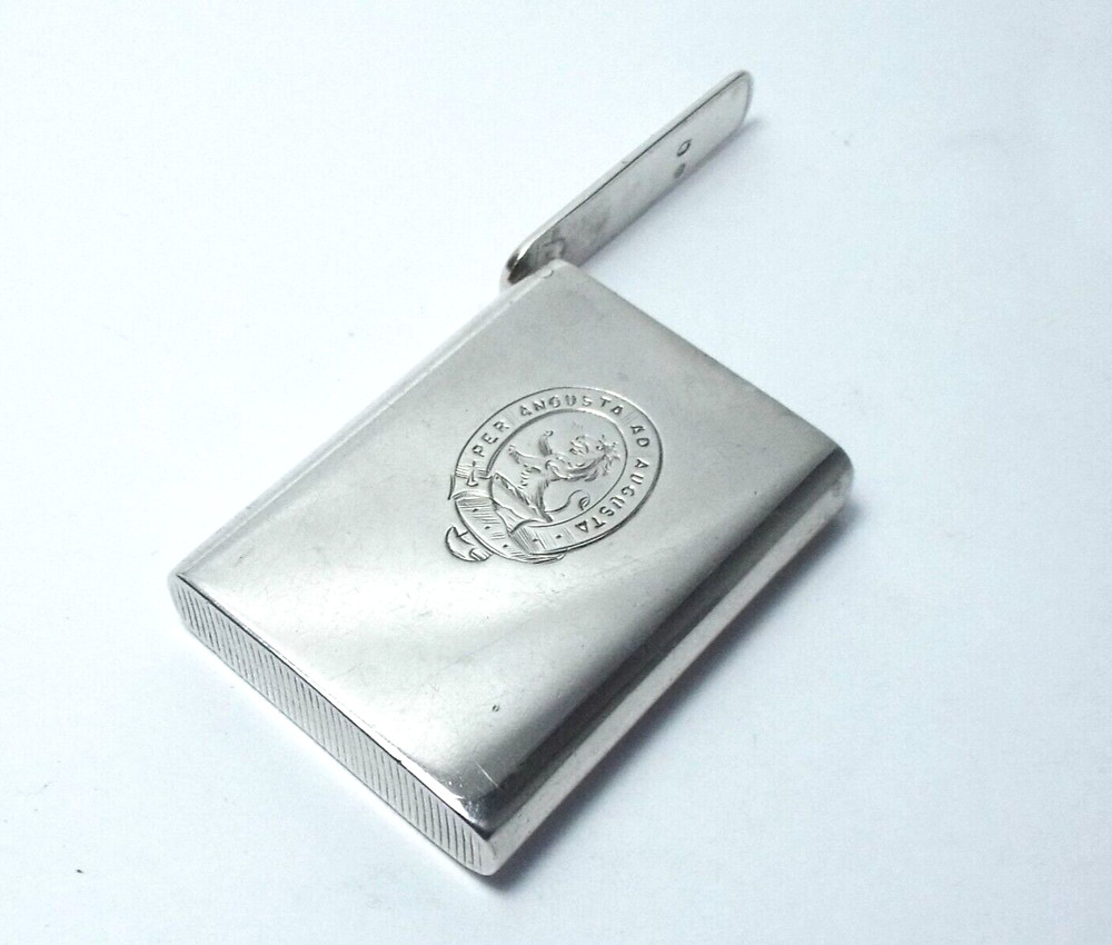 RARE ANTIQUE VICTORIAN FLAT TOP SOLID SILVER VESTA CASE, CRESTED BIRMINGHAM 1881
