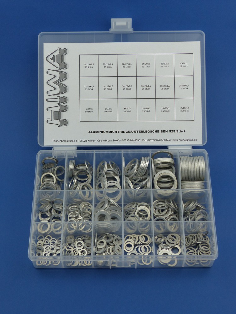 Sortiment 525 Stück Alu Dichtringe Dichtscheiben