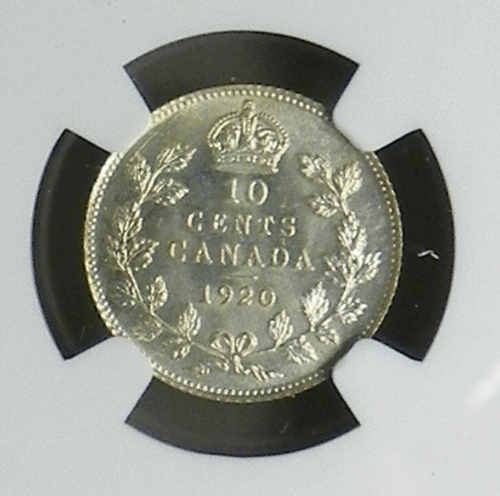 CANADA 1920 10 CENTS, NGC MS 64