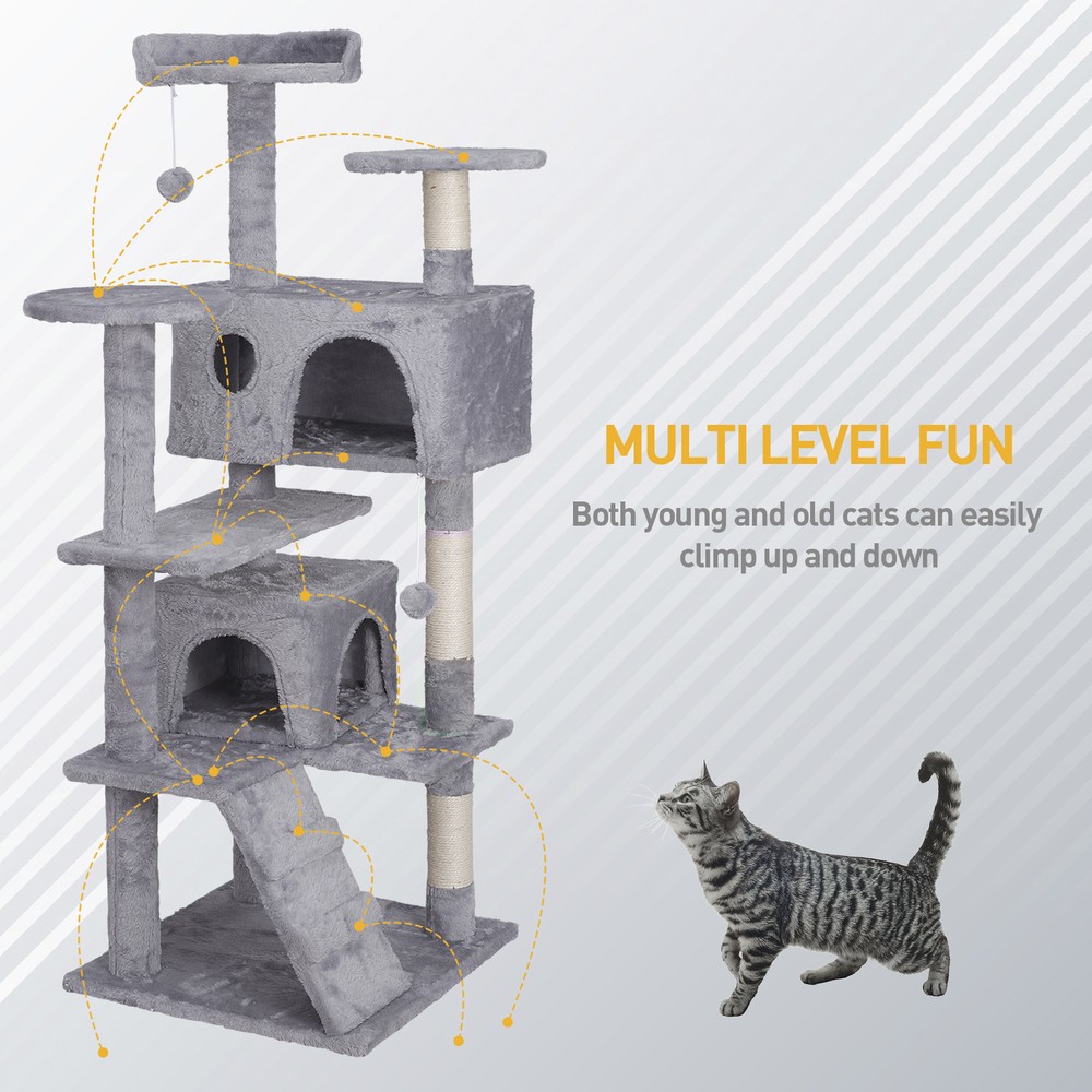 55" Cat Tree Multi Level Tower Condo Activity Center Scrathching Post Light Grey