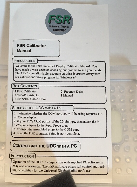 FSR Universal Display Calibrator With PC Program For Windows 3.1, 95, 98
