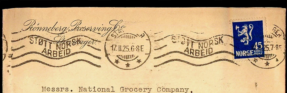 🚩STAMP NORWAY 1925 💥SLOGAN CANCEL SUPPORT NORWEGIAN LABOR💥