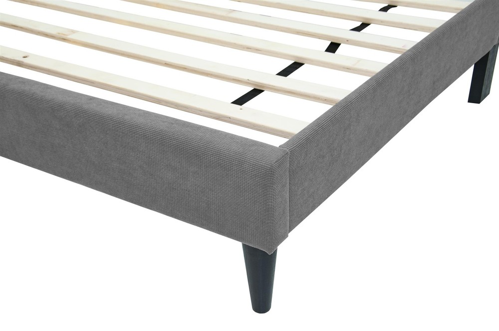 Poundex Adjustable Gray Fabric Channel Tufted Twin Size Bed Frame