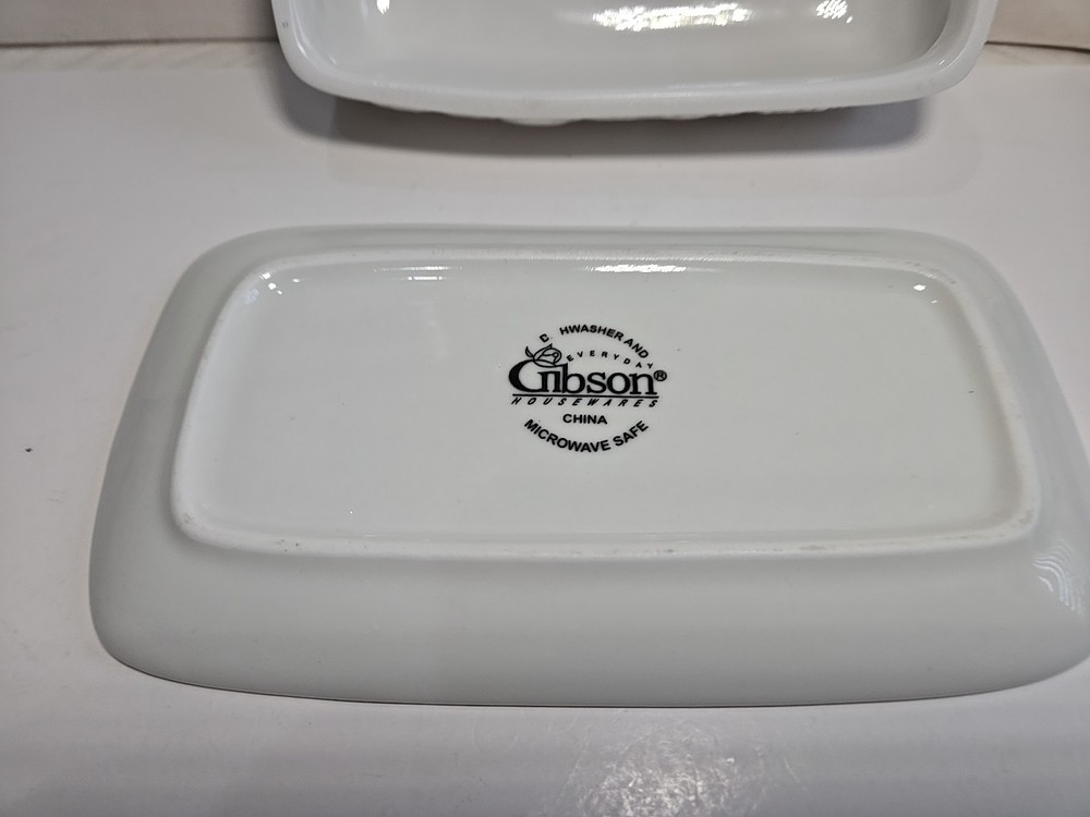 GIBSON DESIGNS Covered Butter Dish with Lid Embossed Fruit White Ceramic