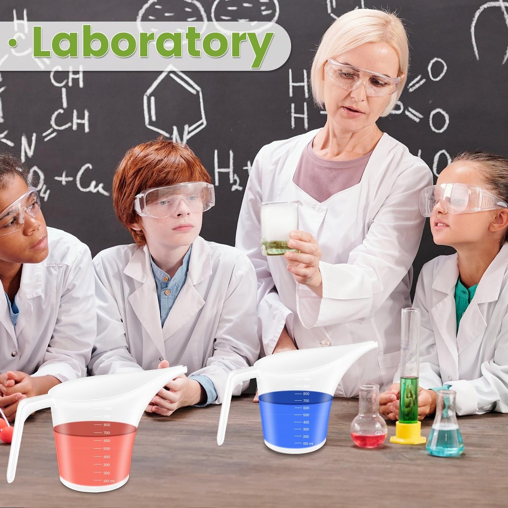 4 Pack Plastic Funnel Pitcher,Measuring Cup with Long Large, Clear