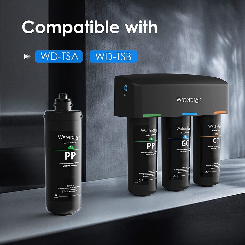 Waterdrop WD-10PP Under Sink Water Filter, Replacement for Waterdrop TSA & TSB
