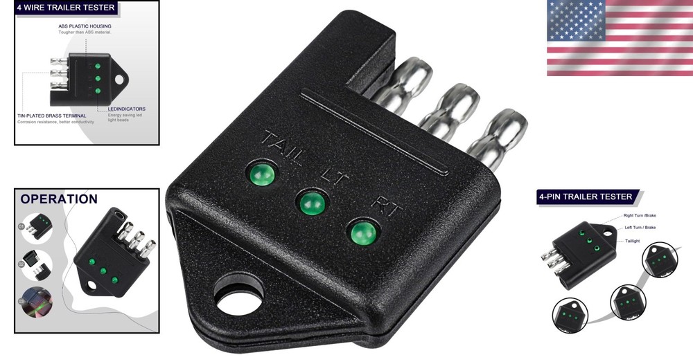Weather-Resistant 4 Pin Trailer Tester - Ensures Optimal Light Functionality