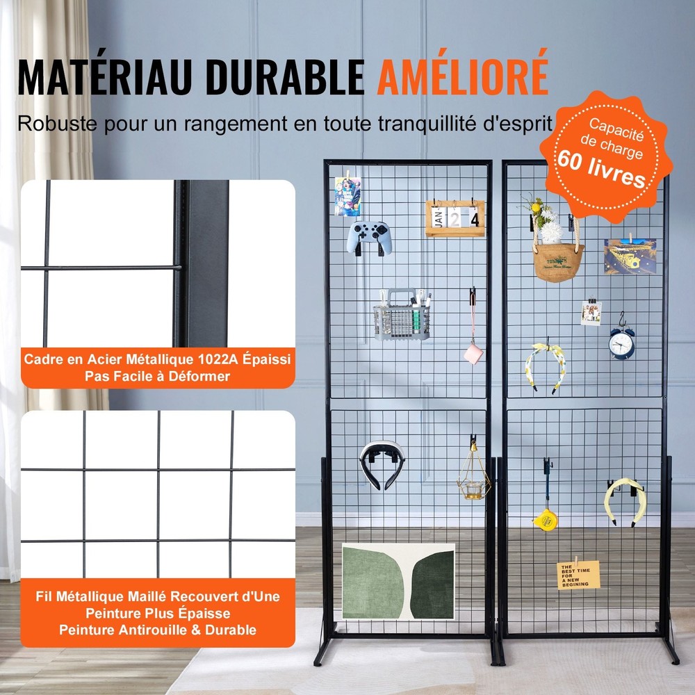 2' x 5.6' Grid Wall Panels Tower, 2 Packs Wire Gridwall Display Racks with T-Bas