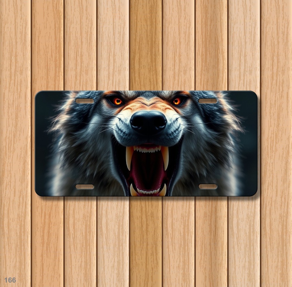 Hyperrealistic Wolf License Plate Snarling Design Optional Text Decorative Plate