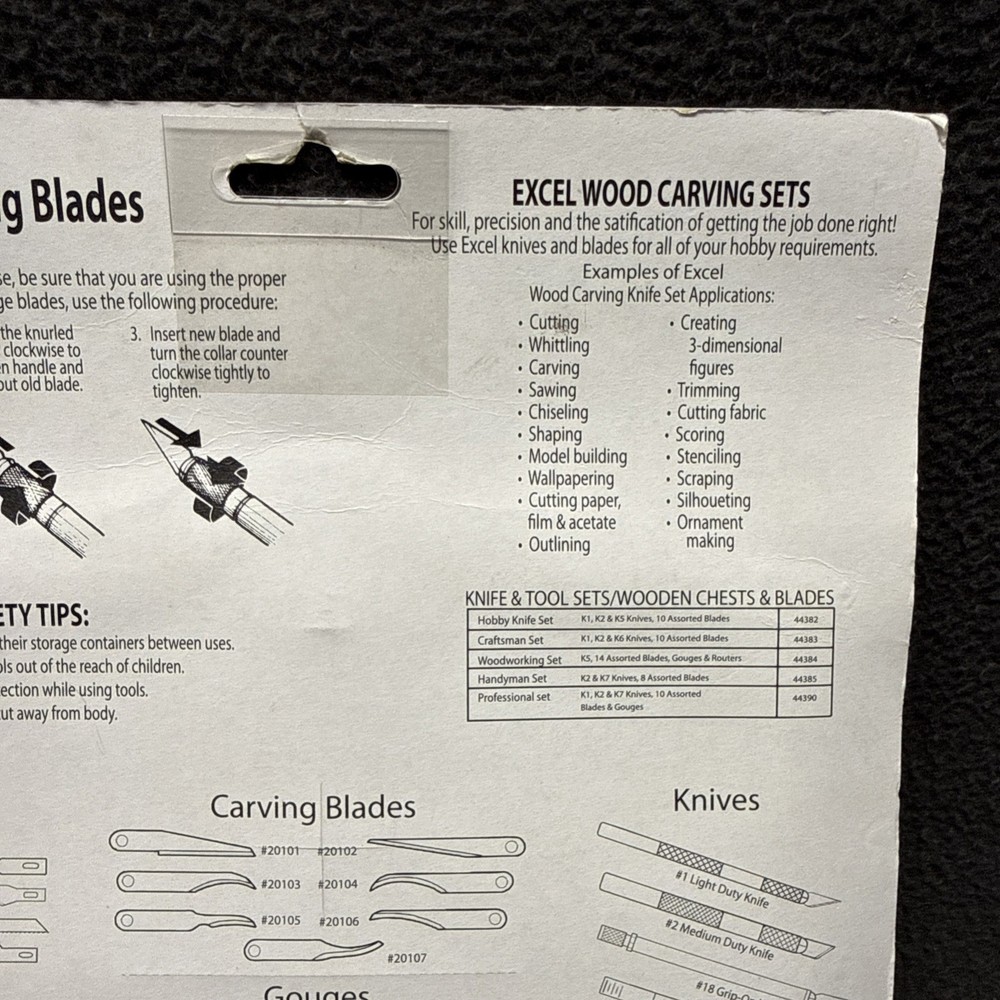 EXCEL 44384 Woodworking Hobby Knives Set w/ Wood Box Gouges Rooters Blades Knife