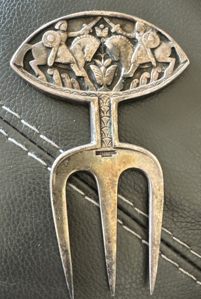 David Andersen Silver Plated Vikings Motif Meat/bread Fork Norway Vintage