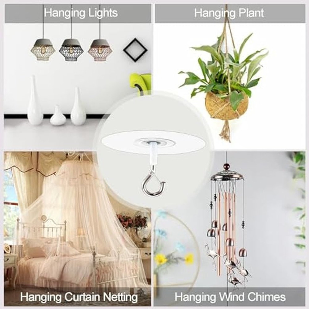 6Pcs Adhesive Ceiling Hooks for Popcorn Concrete Textured Ceiling Wall8052