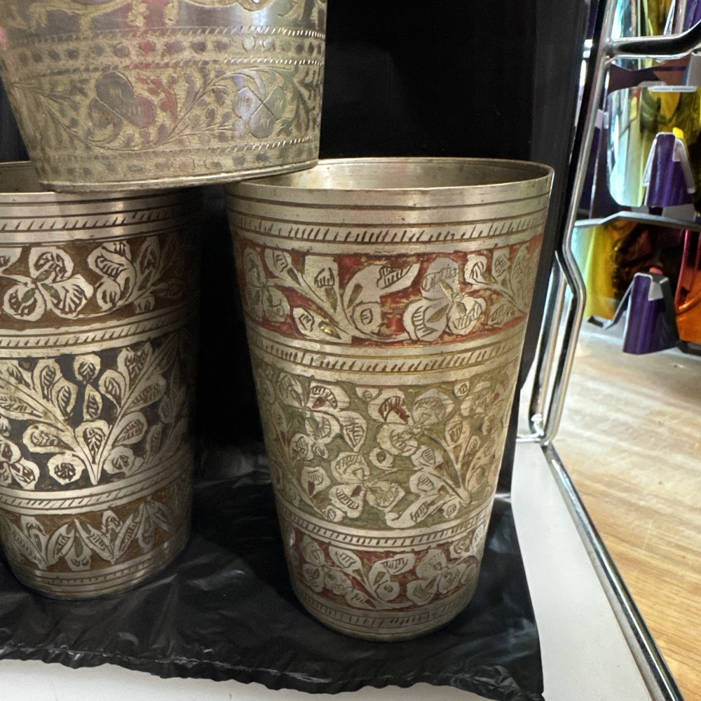 Antique Cup Beaker Brass India 4pc