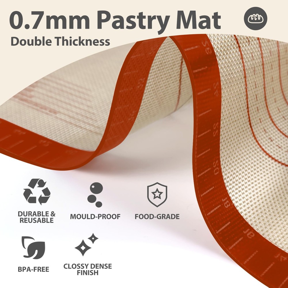 Silicone Baking Mat, 24" x 16" Baking Mat, Pastry Rolling Sourdough Baking Ma...