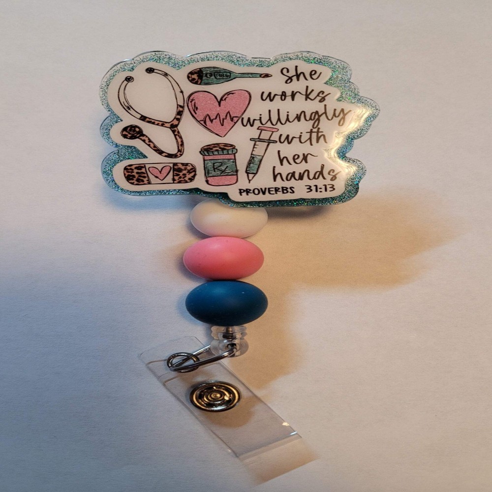Badge Reel She Works Willingly