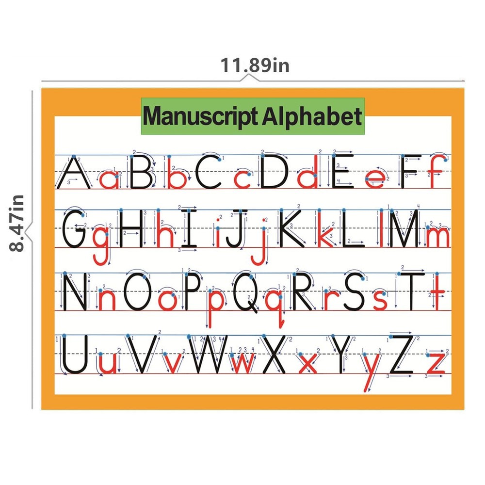 2 Pcs/set 26 Alphabet Cursive Training & Manuscript Chart for Classroom Decor...