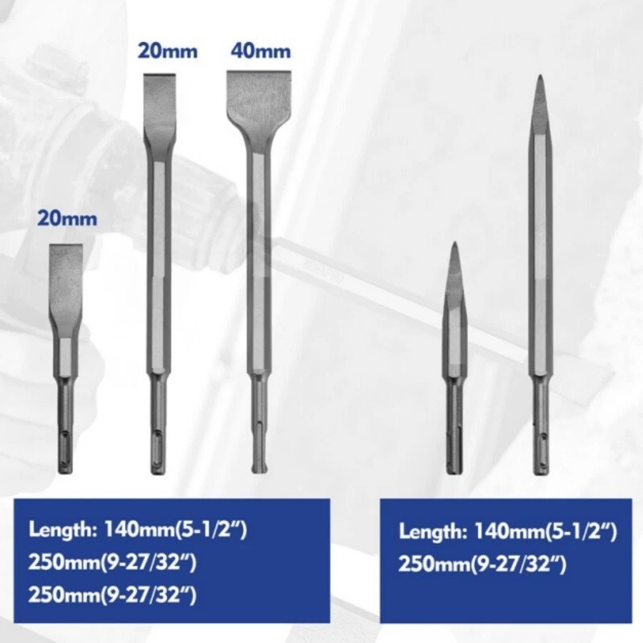 17PC SDS-Plus Rotary Hammer Drill Bits and Chisel Set for Concrete Stone