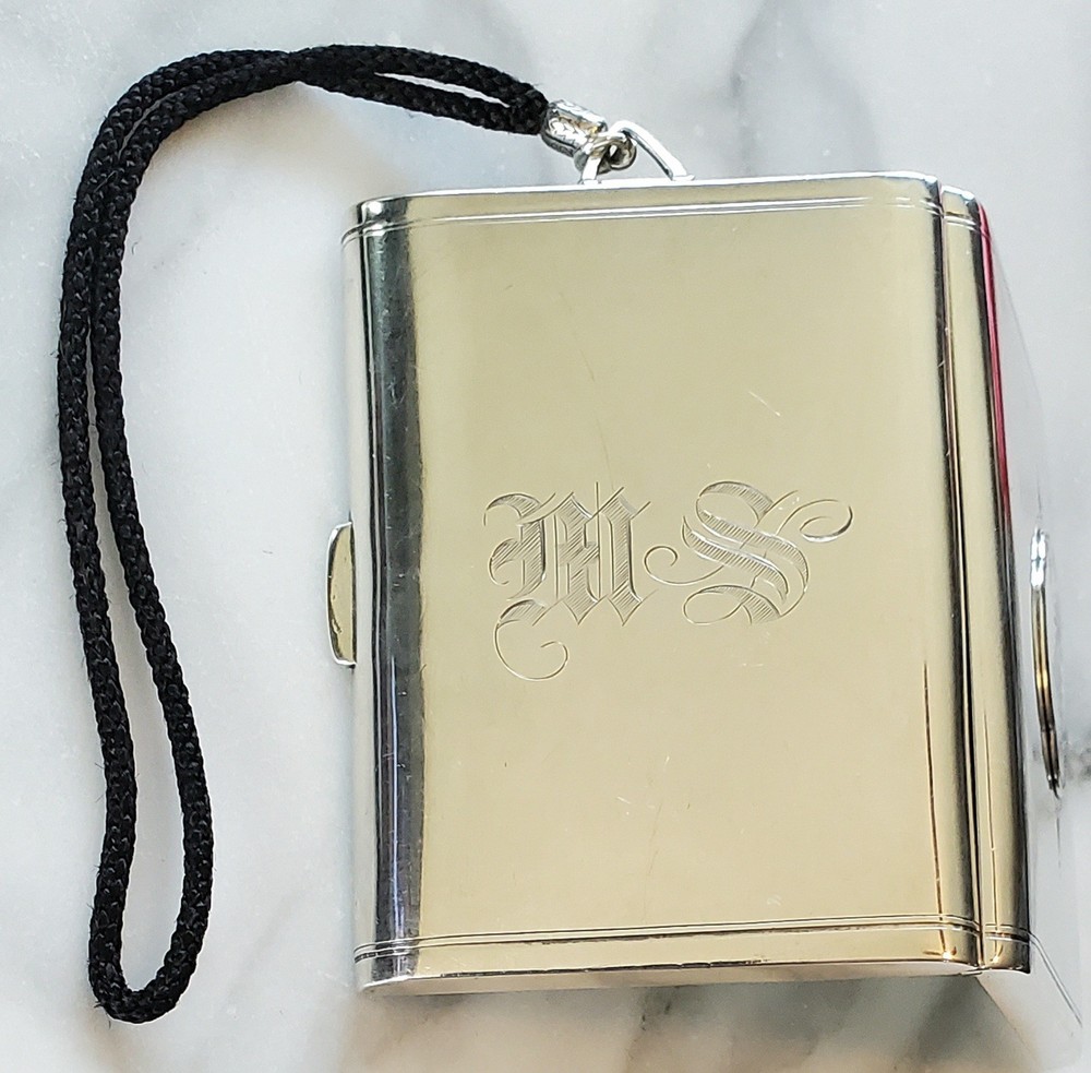 Unger Bros Sterling Silver Art Deco Enamel Flapper Cigarette Case Engine Turned