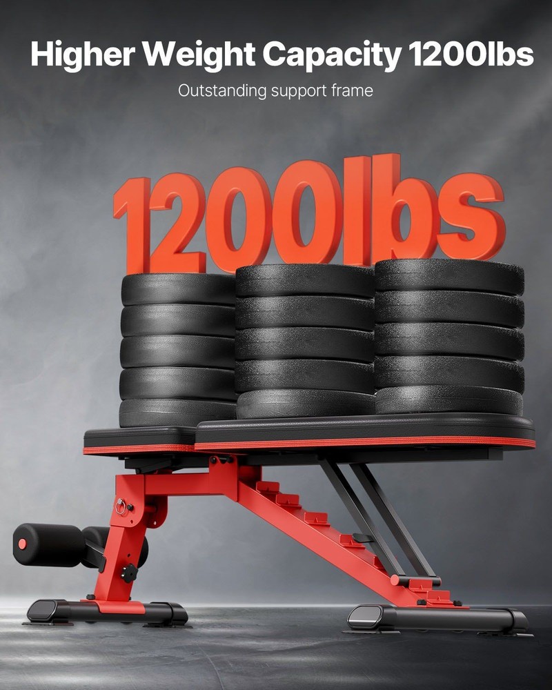 1200lb Pro-Grade Adjustable Bench Extended Comfort Backrest Foldable Storage