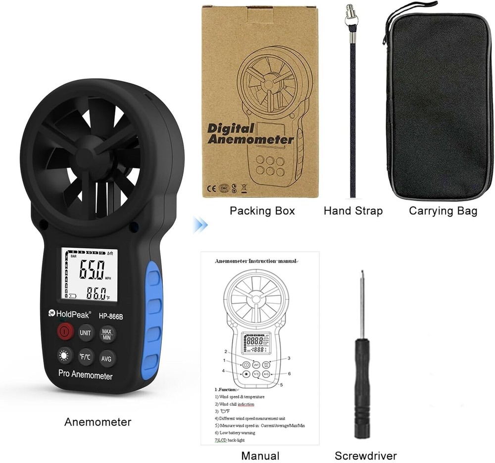 Digital Anemometer Handheld Wind Speed Meter Measure Wind Speed Wind Temperature
