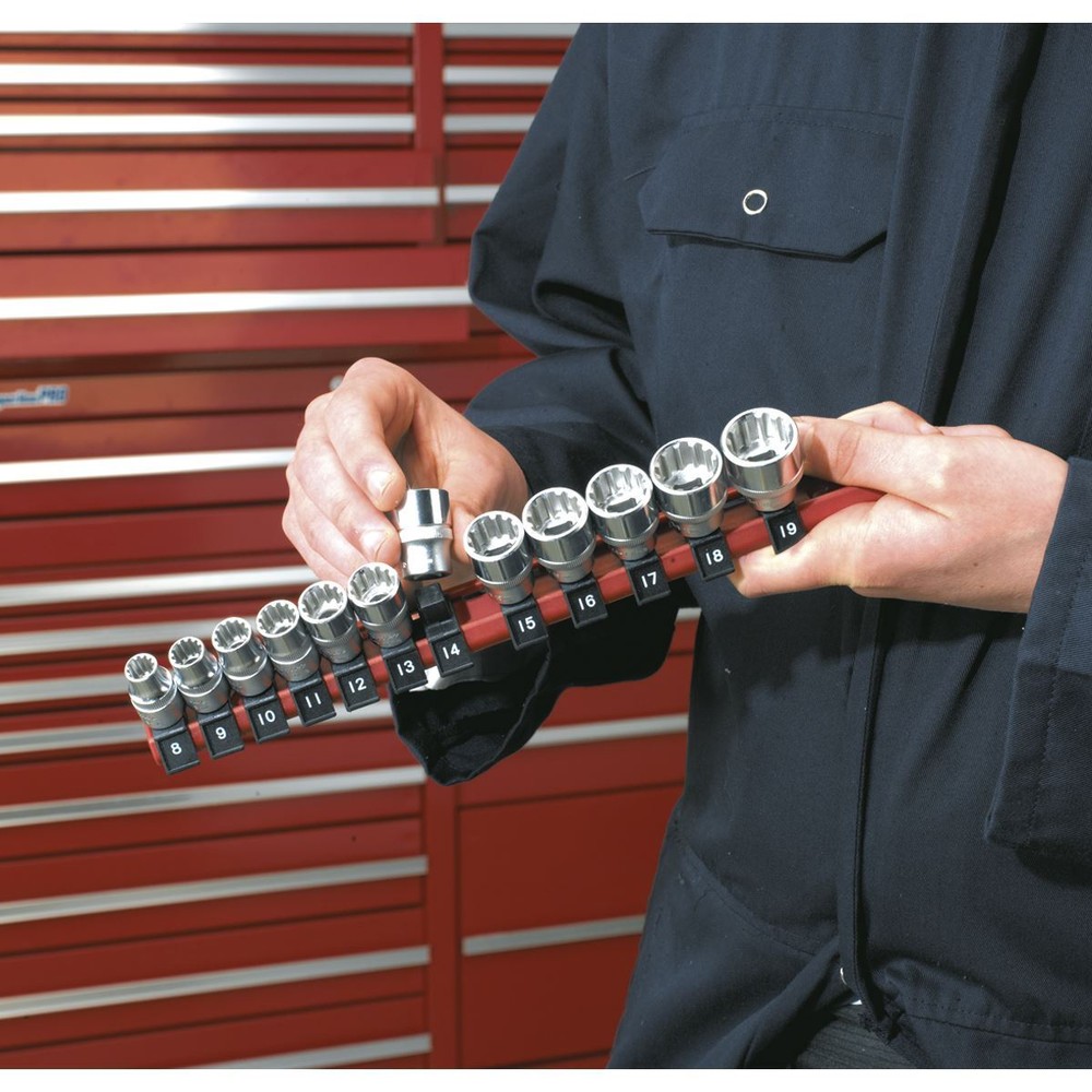 Sealey AK3812 Socket Retaining Rail with 12 Clips 3/8"Sq Drive