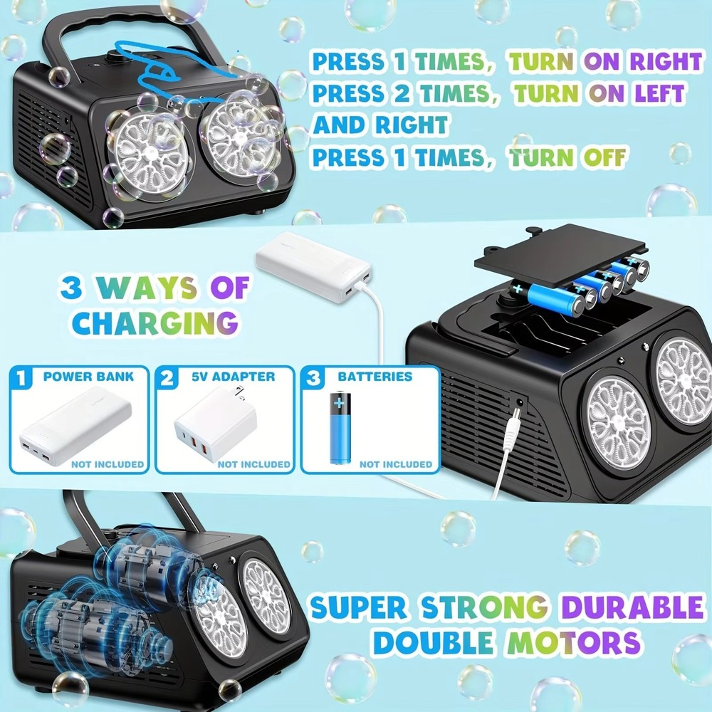 Automatic Bubble Machine Upgrade Bubble Blower with 2 Fans, 20000+ Bubbles