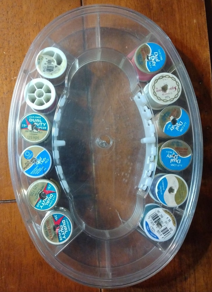 Vintage Thread Master Clear Plastic Sewing Organizer With 12 Spools