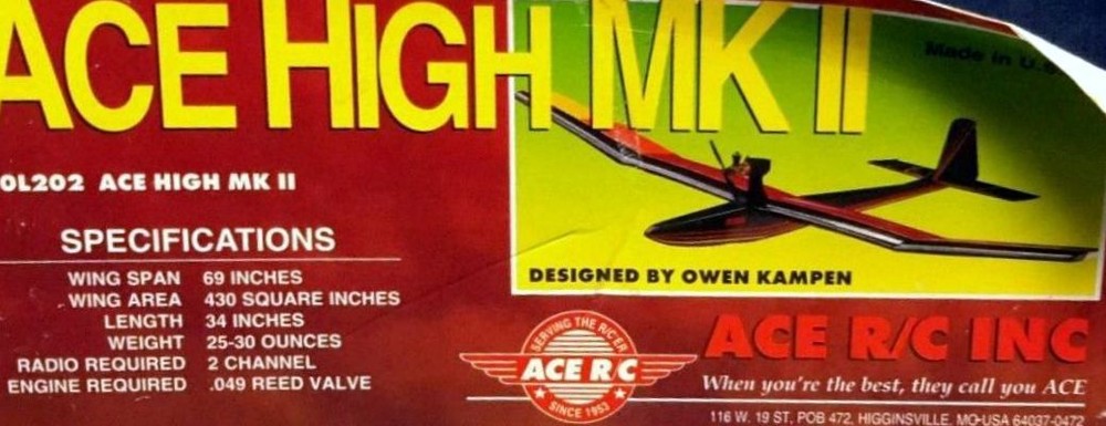 ACE HIGH MK II PLAN + PARTS PATTERNS for a 70" RC Powered Glider Model Airplane