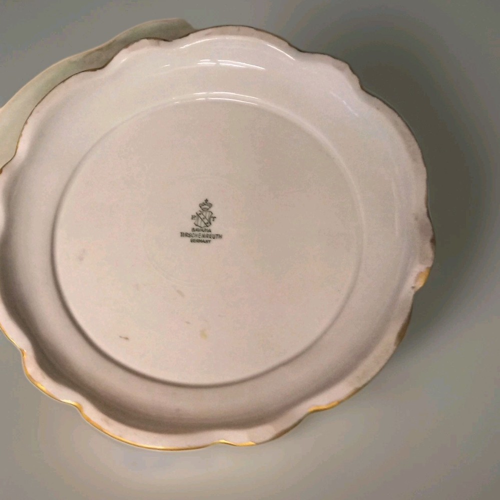 Vtg Ceramic Top 13"×3" Cake round8" booted Stand GreenPink Rose Pattern.