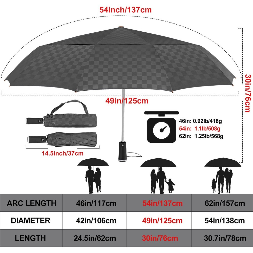Satol 54 Inch Large Windproof Golf 54 inch, Black Square Oval Handle