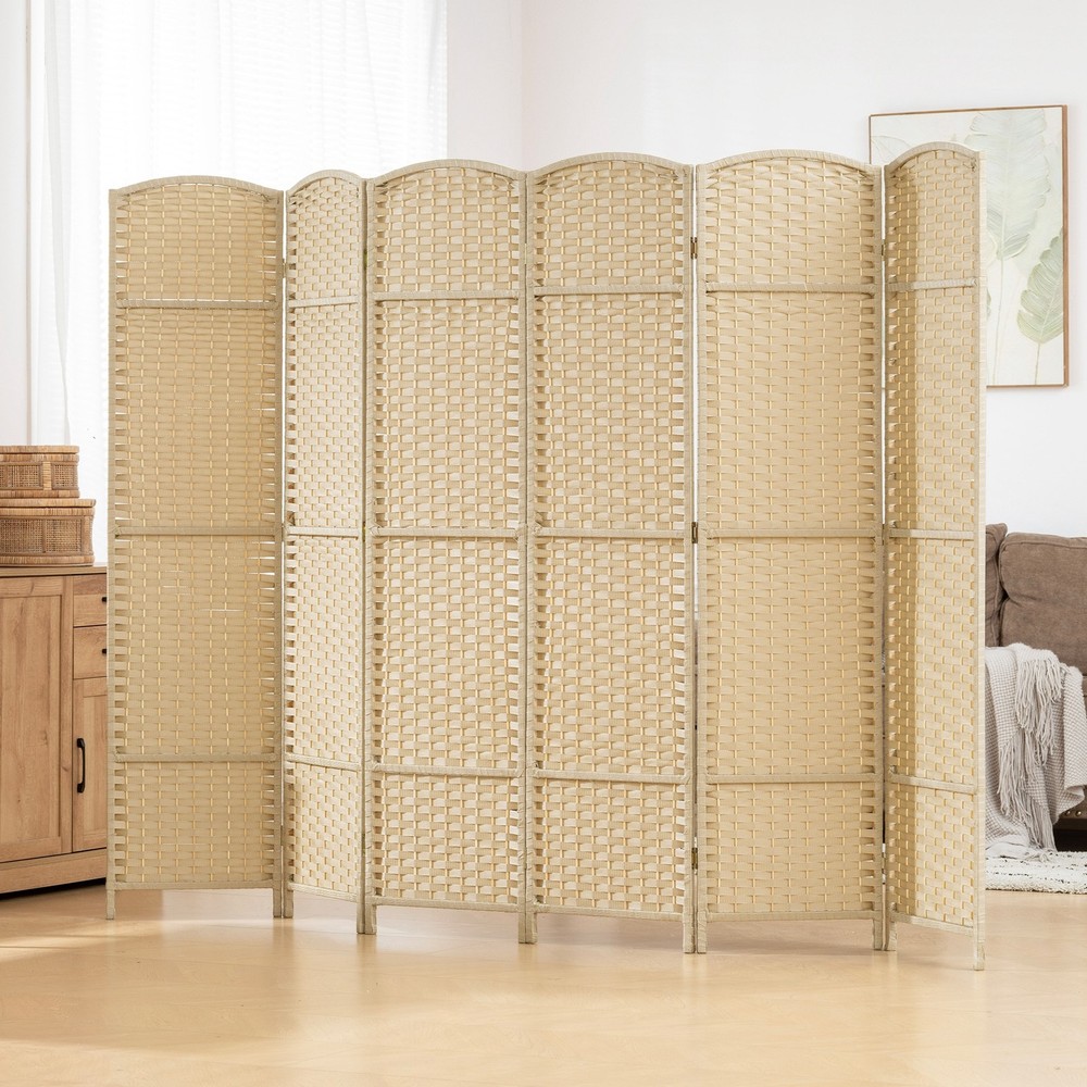 6 Panel Room Divider Freestanding Folding Privacy Screen, Beige