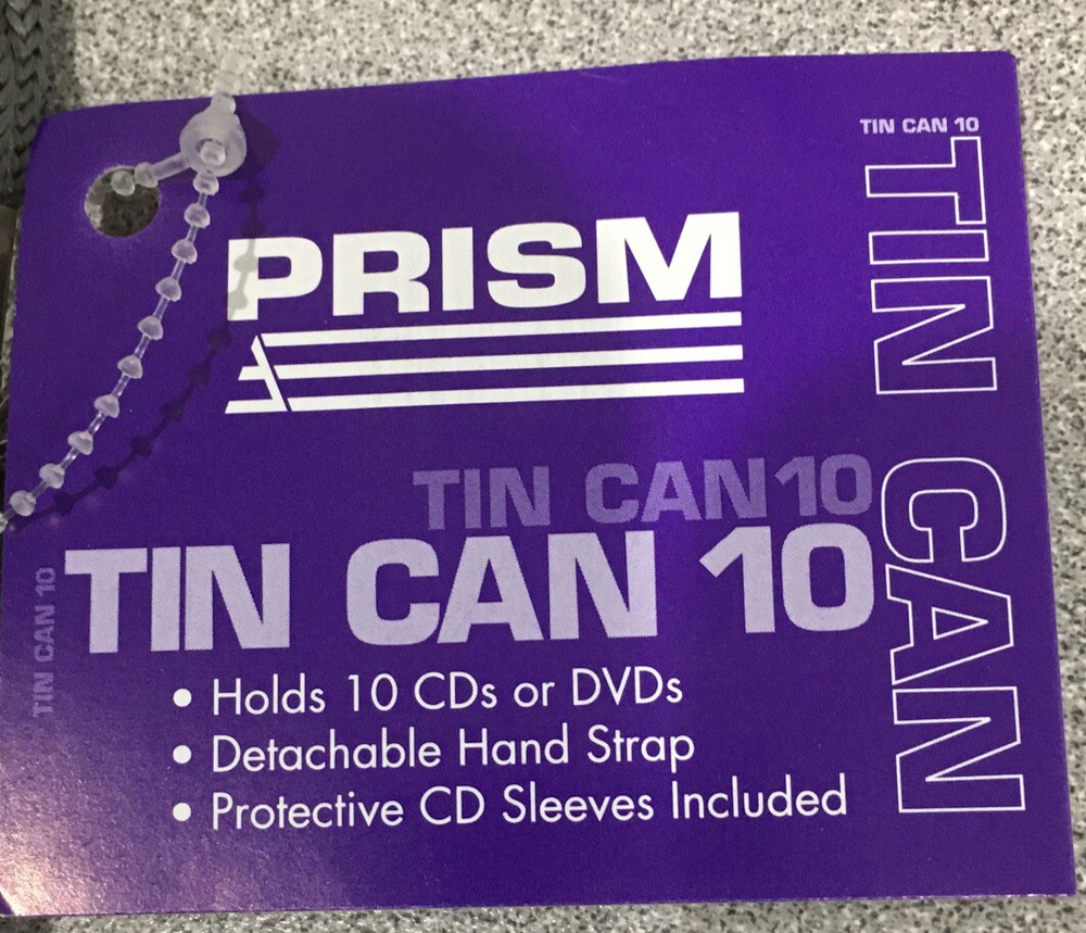 Prism Tin Can 10 CD/DVD Holder- silver with blue