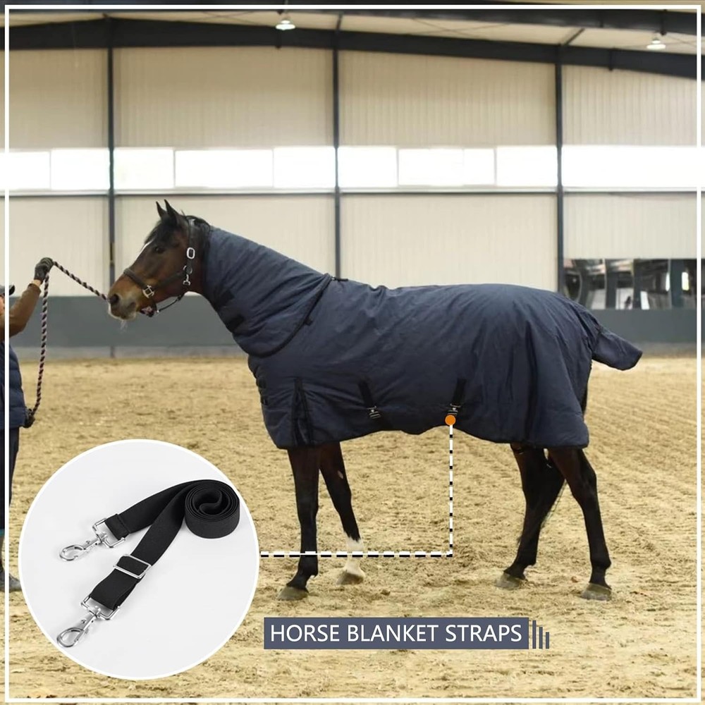 High-Strength Adjustable Belly Straps for Horse Blankets, 2 Pack - Black Elastic