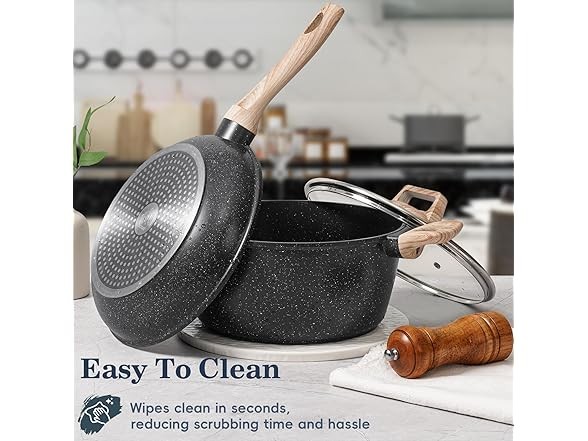 12 Pcs Nonstick Pots and Pans Set Black