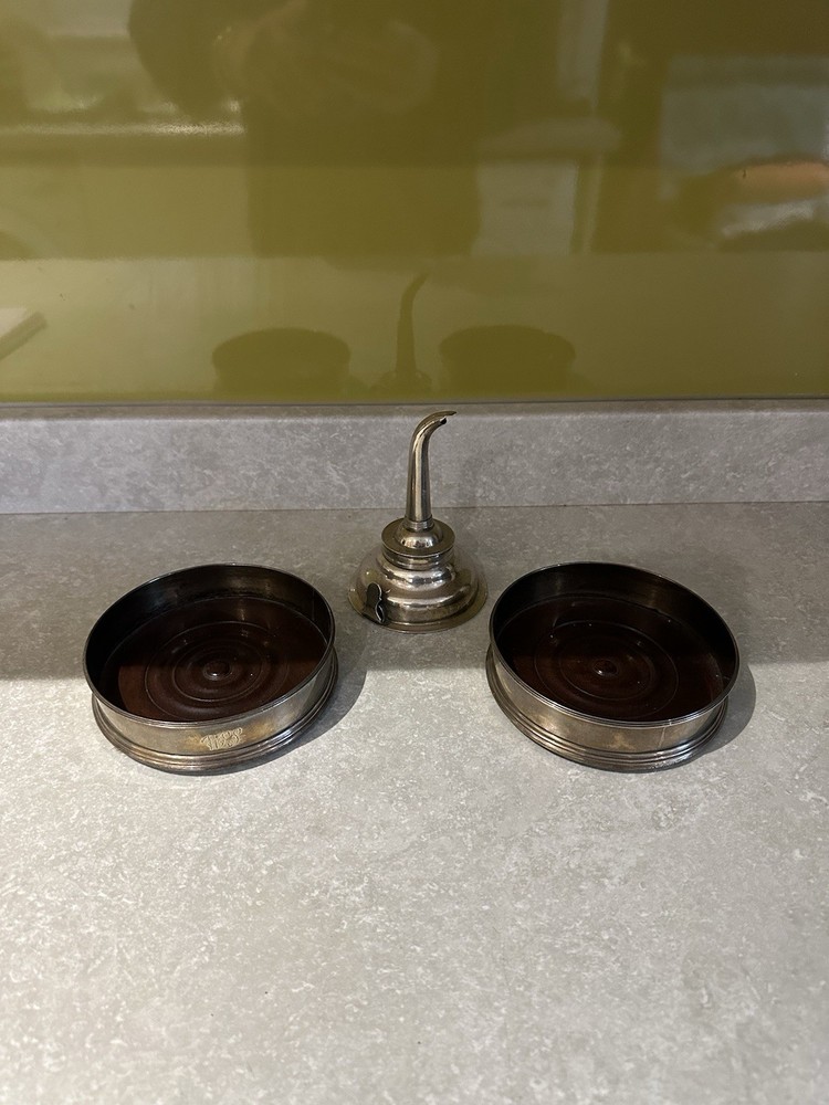 Solid Silver Georgian Wine Coasters & Wine Funnel
