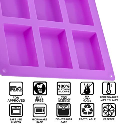 3 Pack Rectangular Silicone Soap Mold Tray Cake Cookie Making Molds, 6 Cavities