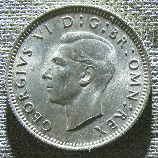 1945 Silver Sixpence Great Britain AU Uncirculated