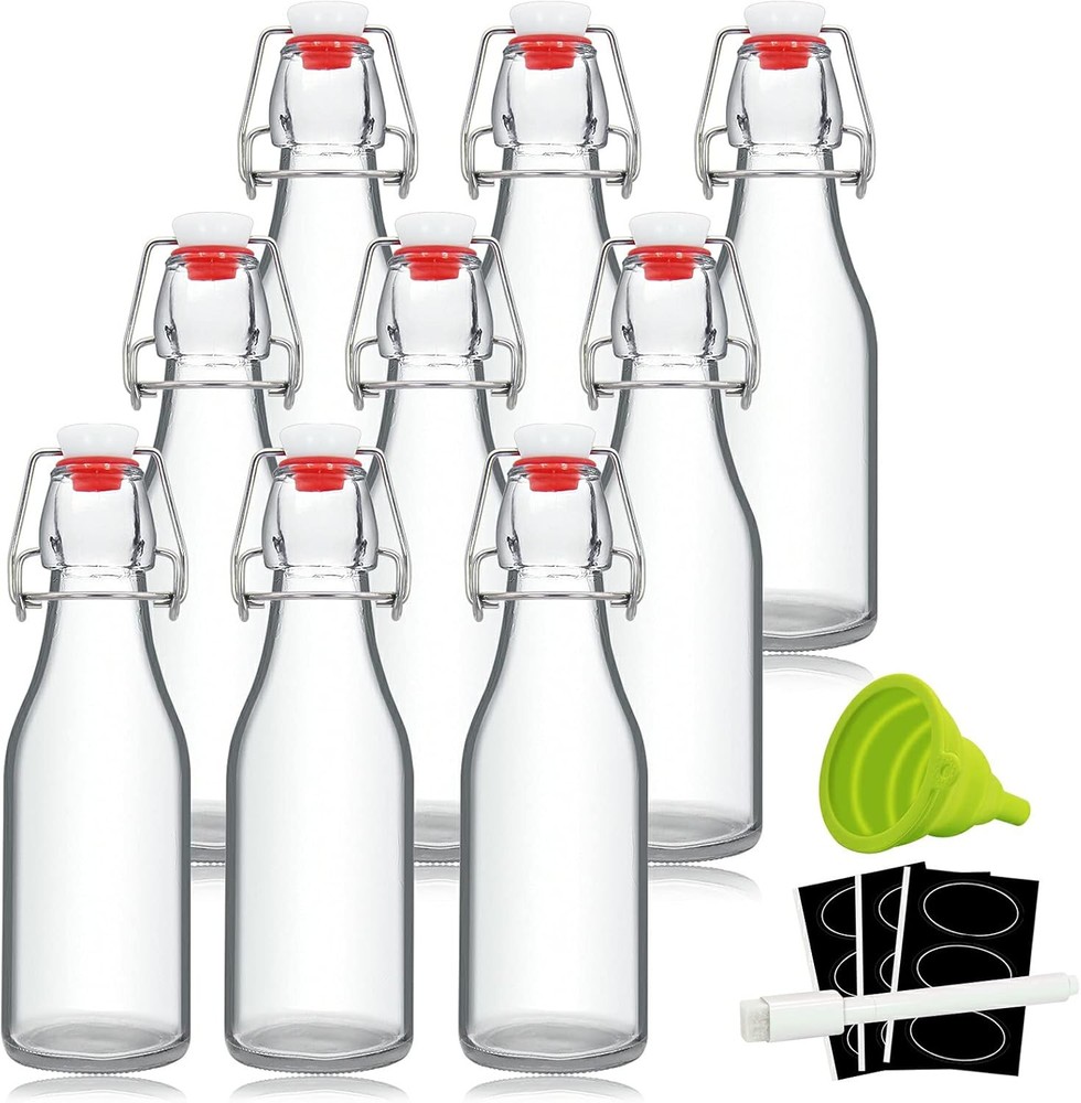 YEBODA 8oz Swing Top Bottles - Glass Beer Bottle with Airtight Rubber Clear