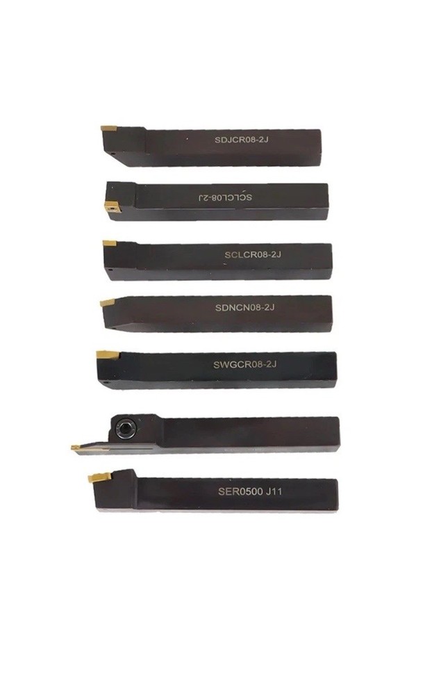 7PC Carbide Indexable Turning Tool 1/2" Lathe Tool Bit Set Thread Insert Holder