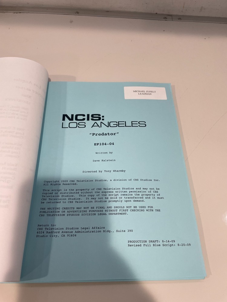 “NCIS: Los Angeles” Authentic Tv script Used On Set. "Predator " EP- 104-04