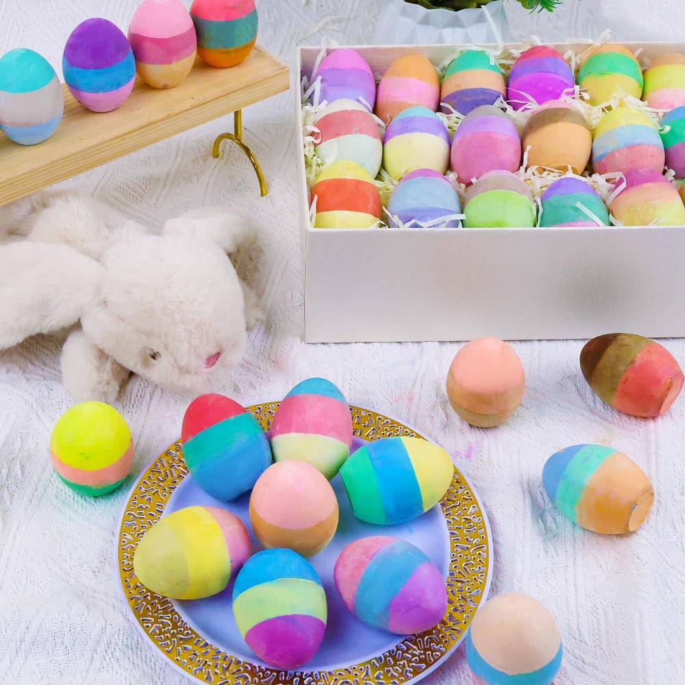36 Pack Easter Sidewalk Chalks Bulk 3-Layer Chalk Eggs for Kids Easter Basket...