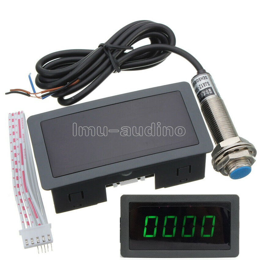 Tachometer 4 Digital LED Tach RPM Speed Meter With Hall Proximity Switch Sensor