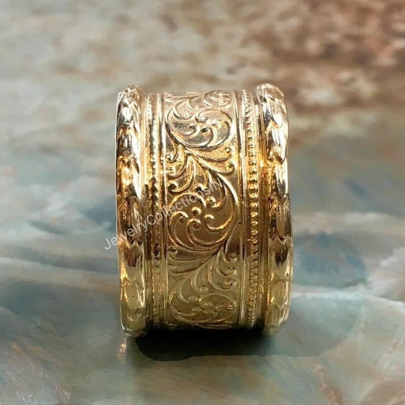 Wide Band Ring Thick Band Ring Solid Brass Band Ring Floral Design Ring B241