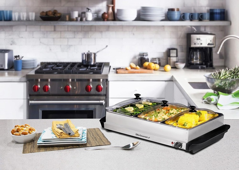 Dishwasher Safe Buffet Server with 3 Clear Lid Trays for Easy Entertaining