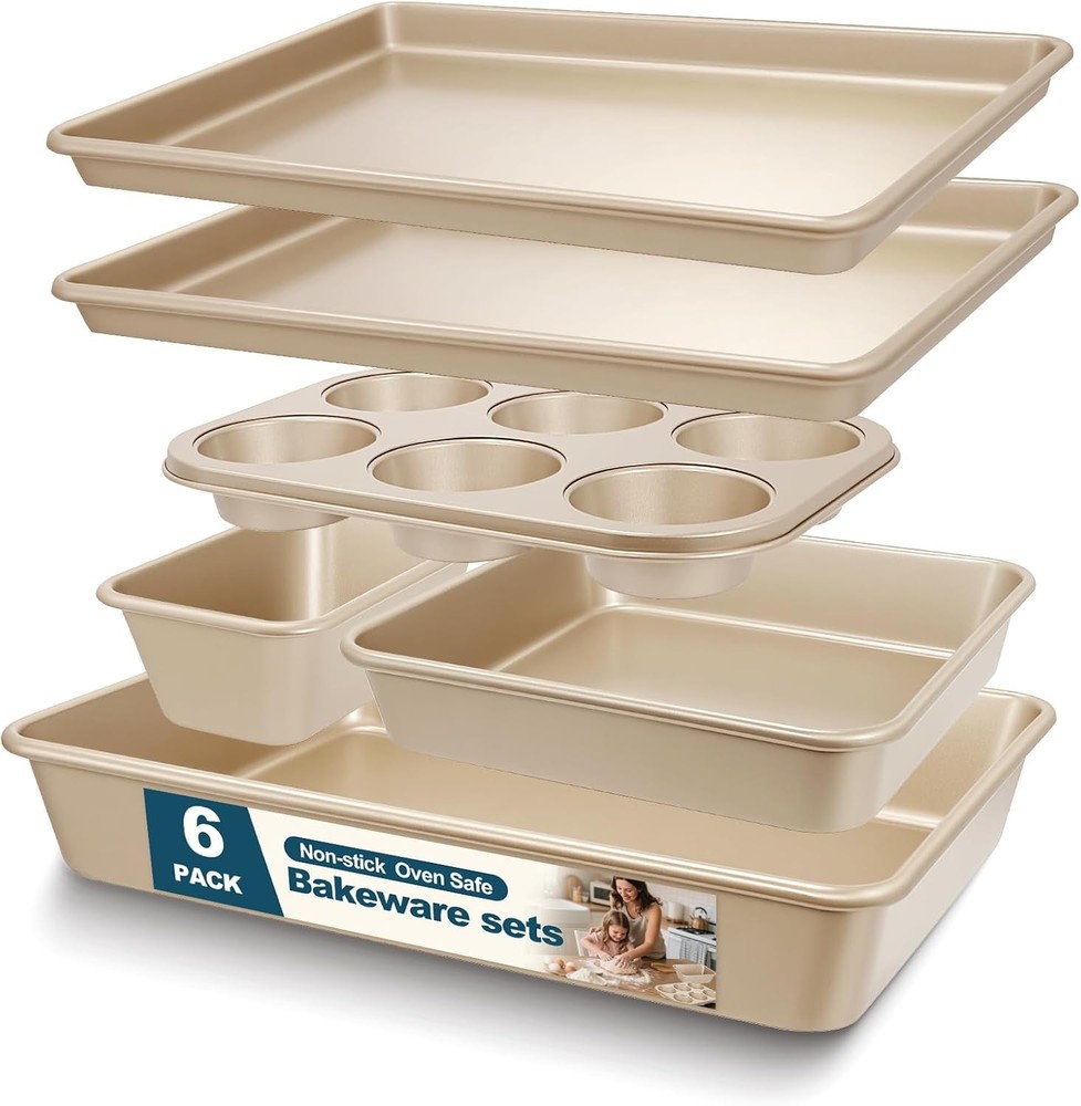 Baking Pans Set Nonstick Stackable Bakeware Sets Oven Pans Cooking 6 Pieces
