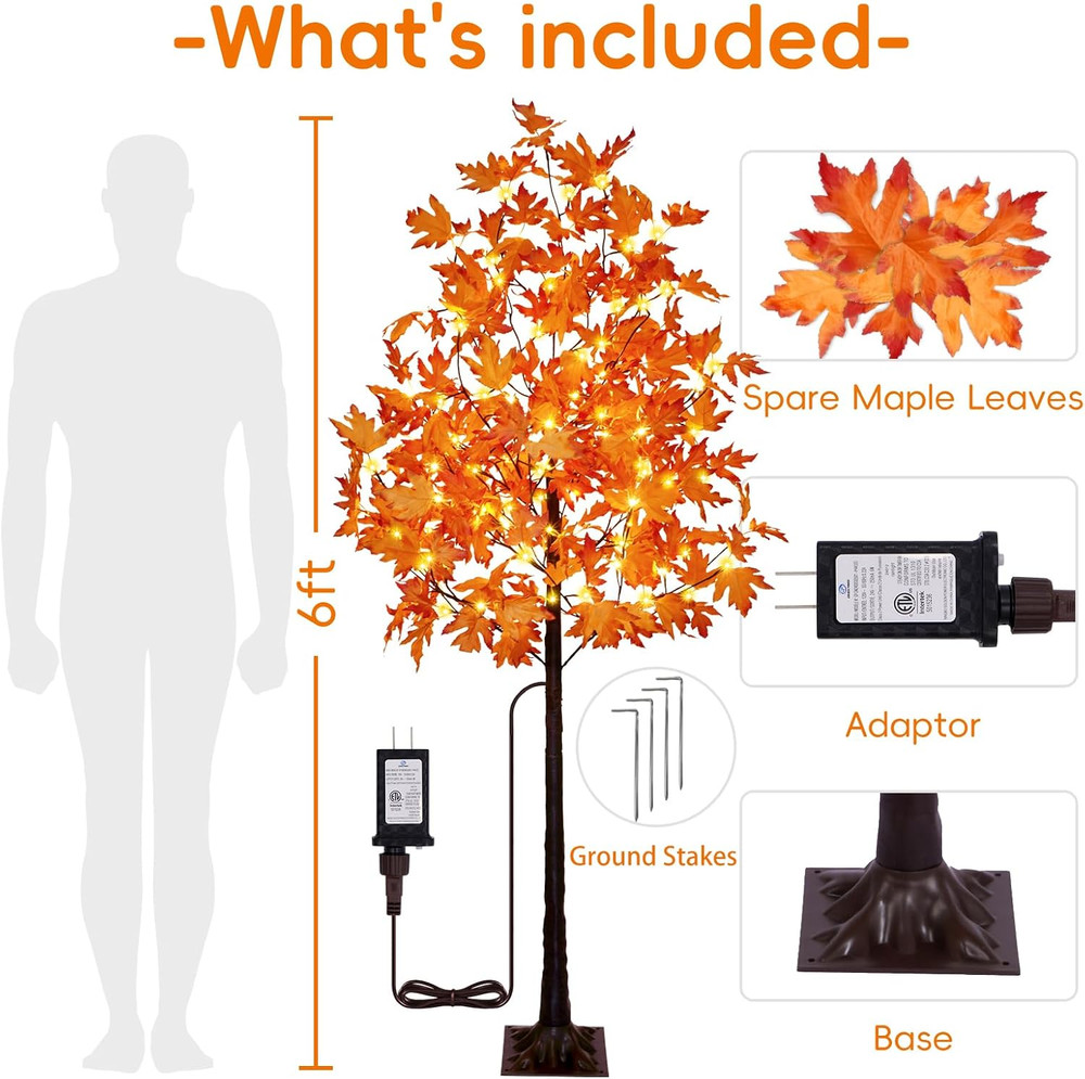 Set of 2 6FT 120LED Artificial Lighted Maple Tree Warm White Fall Decorations In