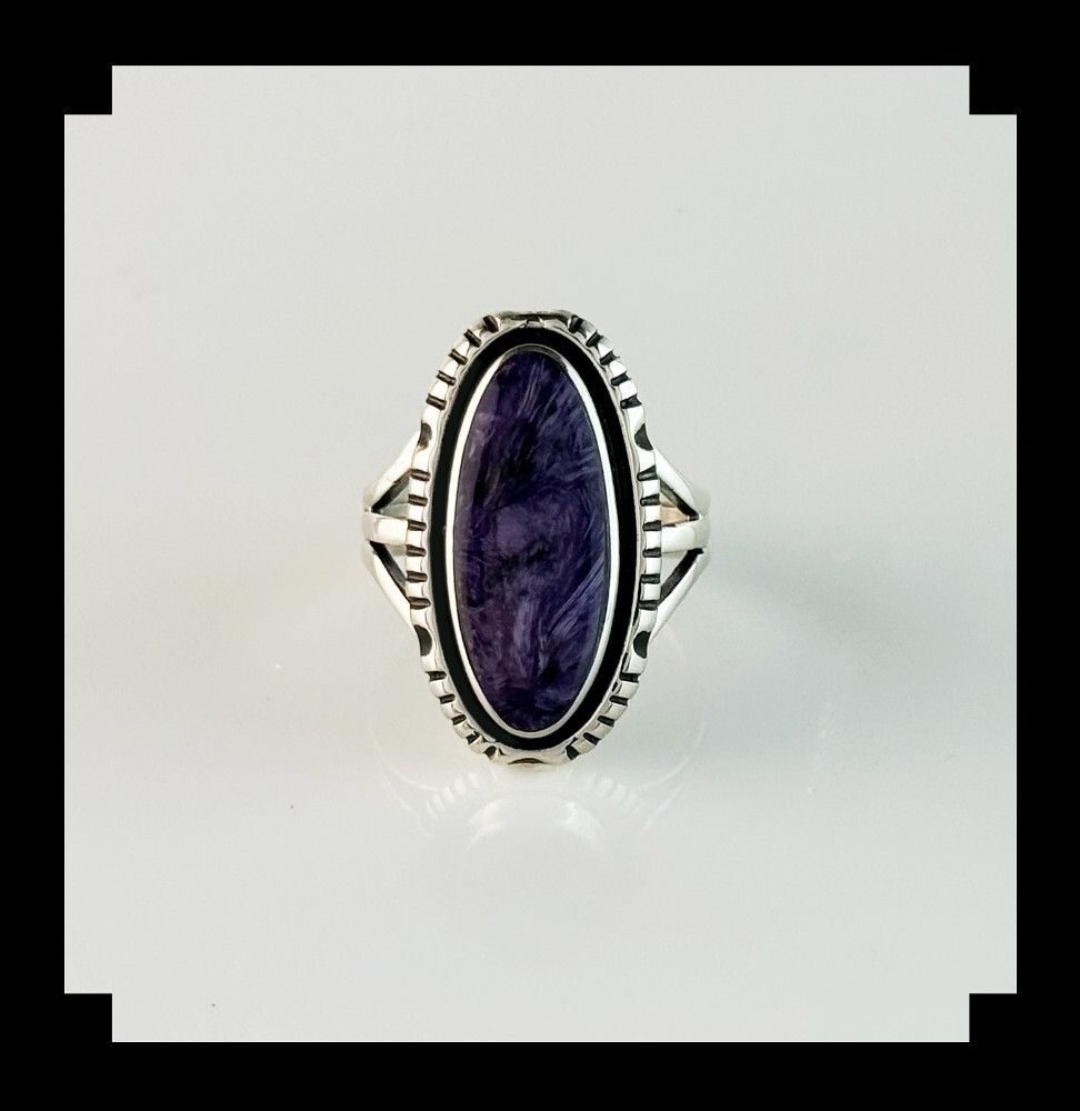 Handcrafted Sterling and Charoite Ring Size 9