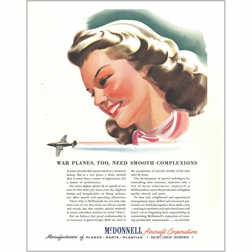 1944 McDonnell Douglas: War Planes Smooth Complexions Vintage Print Ad