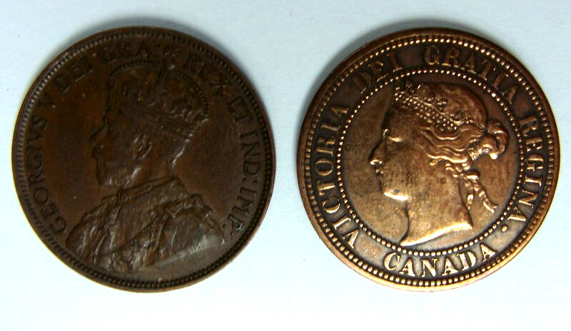 1876 H 1918 CANADA ONE CENT 2 BETTER GRADE COINS