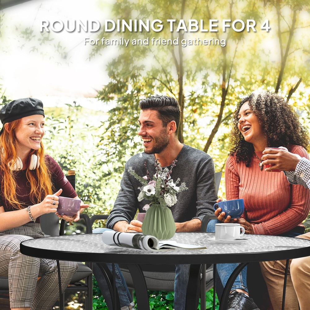Black 38" Round Dining Table: Tempered Glass, Rust-Proof Frame, 110lb Cap